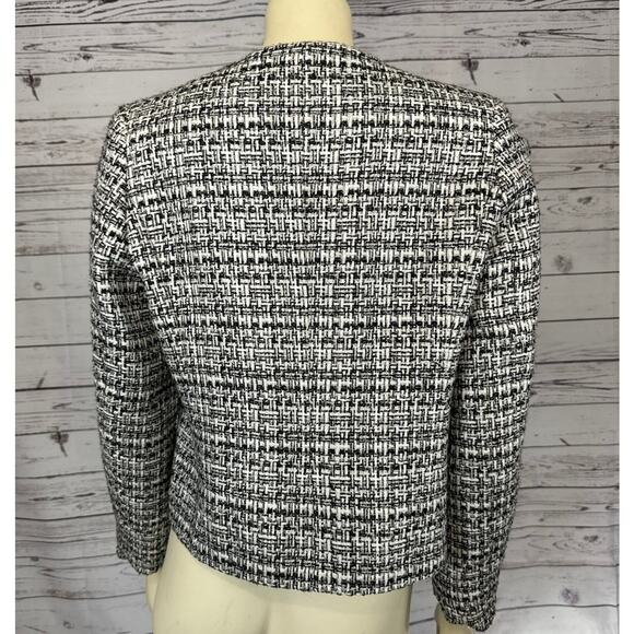 WEILL Tweed Black & White open front Chanel style Blazer / Jacket size 6 - Picture 9 of 12